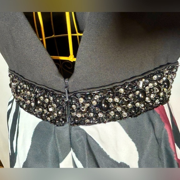 NWT Maslavi Jovani A-Line Black Striped Cocktail Dress, Beaded Waist & Pockets 4 - Picture 11 of 16